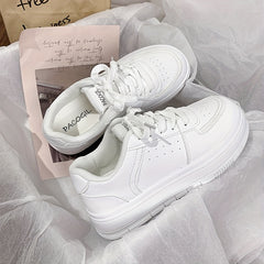 Lace Up Flat Sneakers Low Round Toe Non slip Thick Bottom Shoes