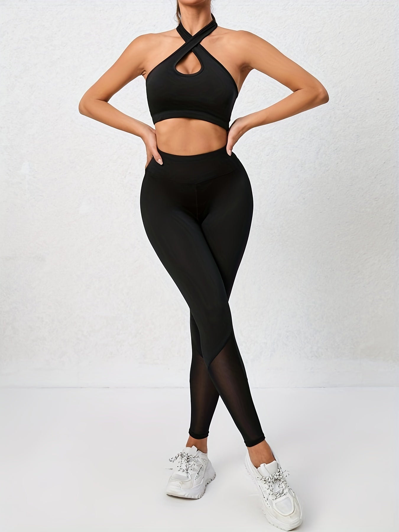 Yoga Sports Set Beauty Back Top & Mesh Leggings Women's Activewear