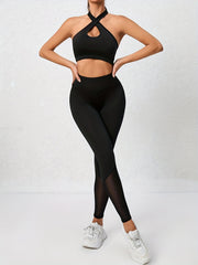 Yoga Sports Set Beauty Back Top & Mesh Leggings Women's Activewear