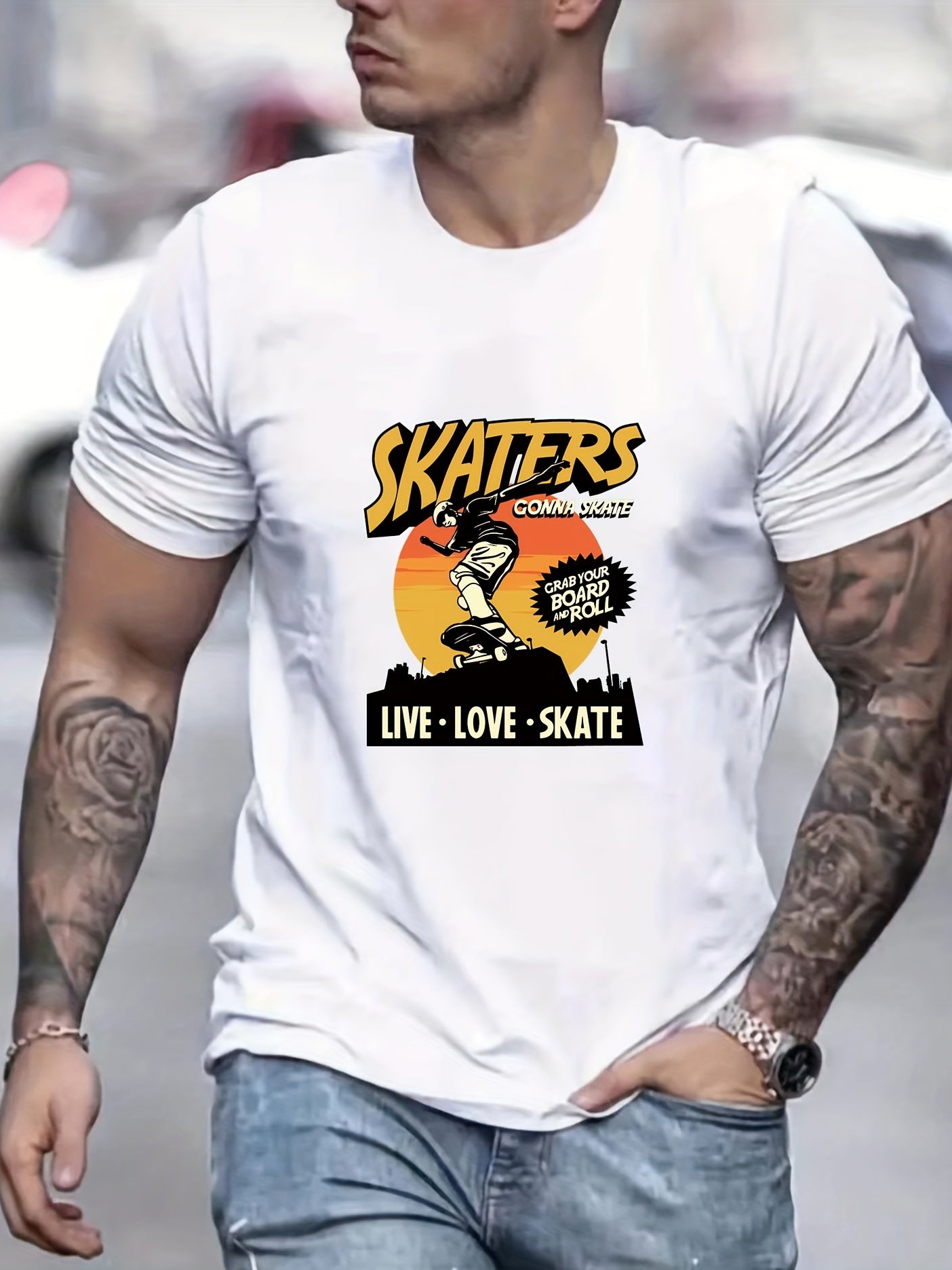 Skater Boy Graphic Crew Neck T-shirt for Men