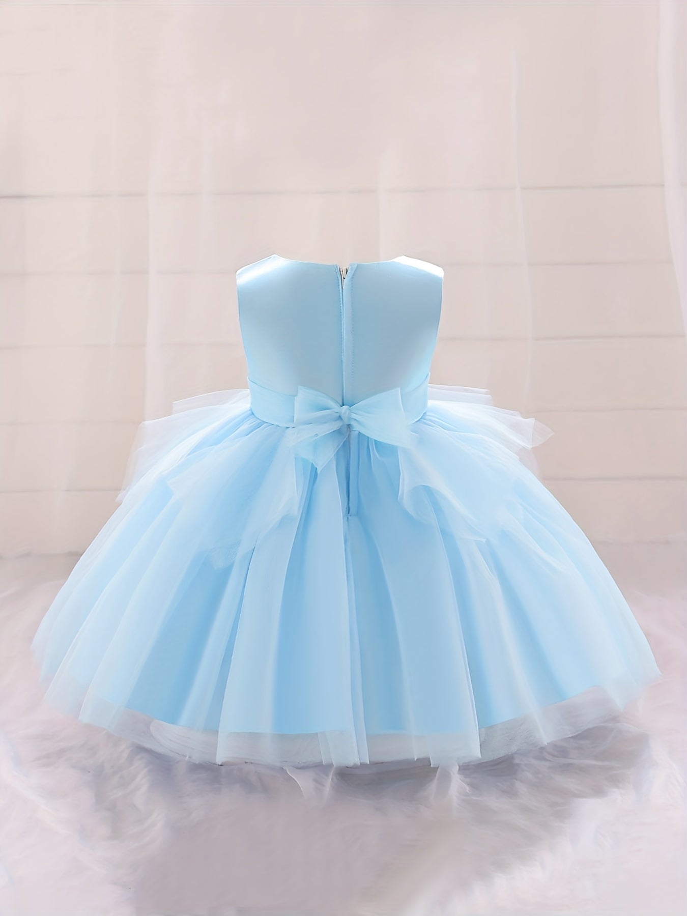 Baby Girl Dress Mesh Bowknot Princess Sleeveless Multicolor Evening Dress