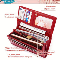 RFID Blocking Women's Travel Wallet Snap Closure Red
