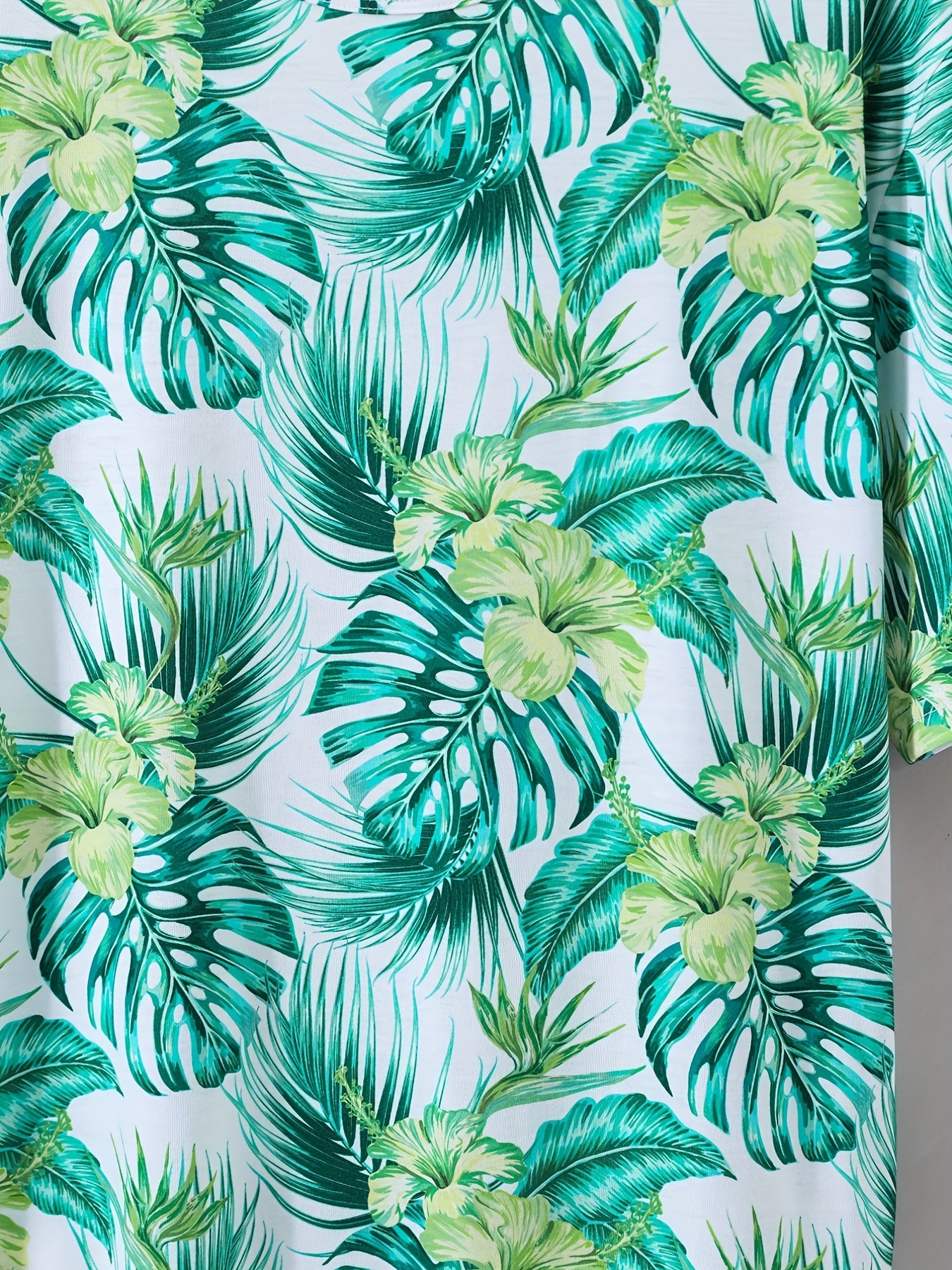 Hawaiian Tropical Leaf Print Tshirt Men's Top Short Sleeve