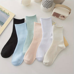6 Pairs Solid Mid-Tube Curling Socks for Women