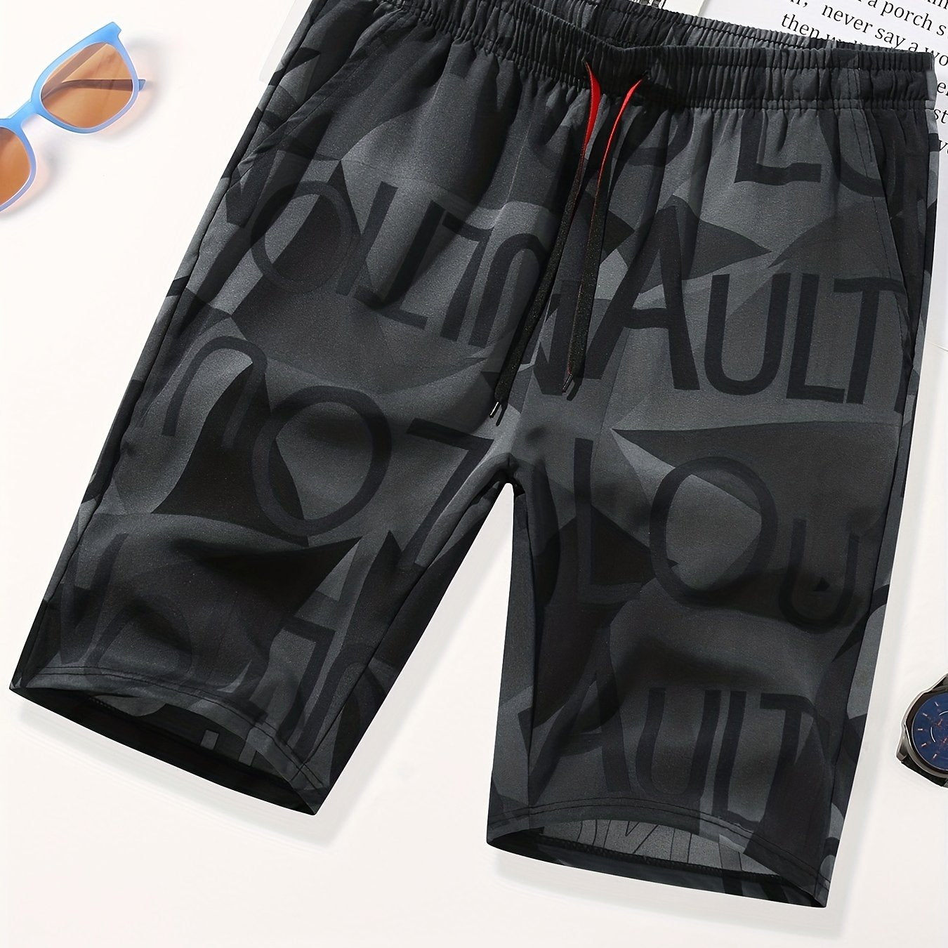 Men's All Over Letter Print Drawstring Shorts