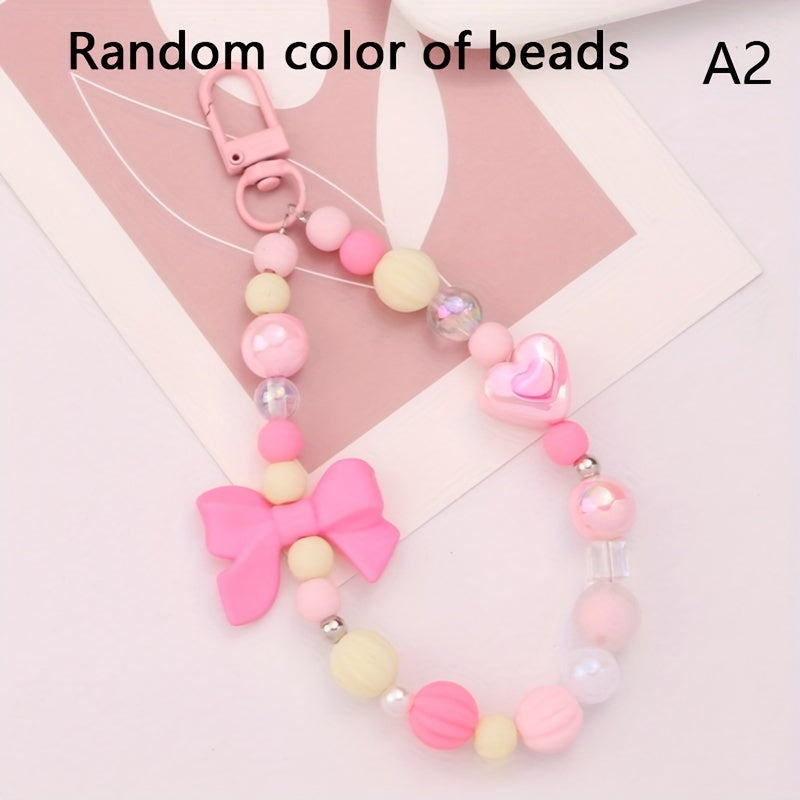 Colorful Bowknot Pendant Key Chain Heart Beaded Charm