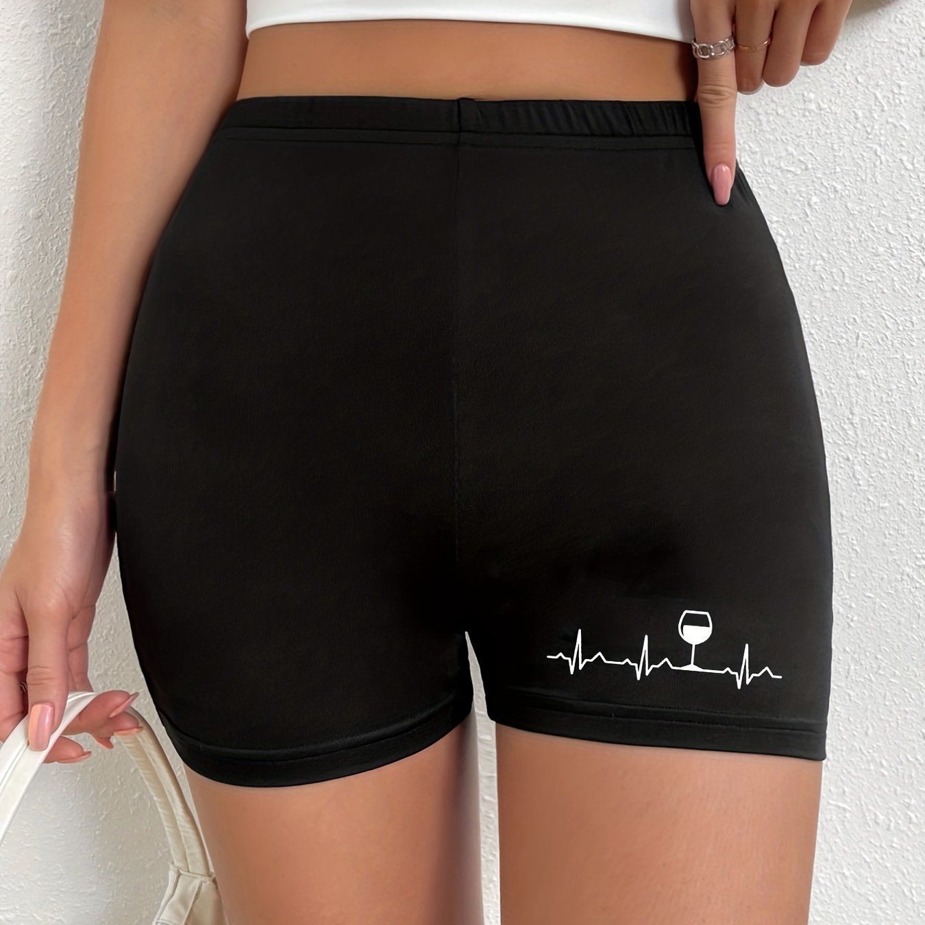Wineglass Print Shorts Casual Slim Fit Women's Summer Shorts