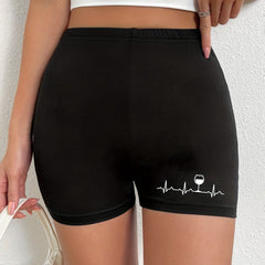 Wineglass Print Shorts Casual Slim Fit Women's Summer Shorts
