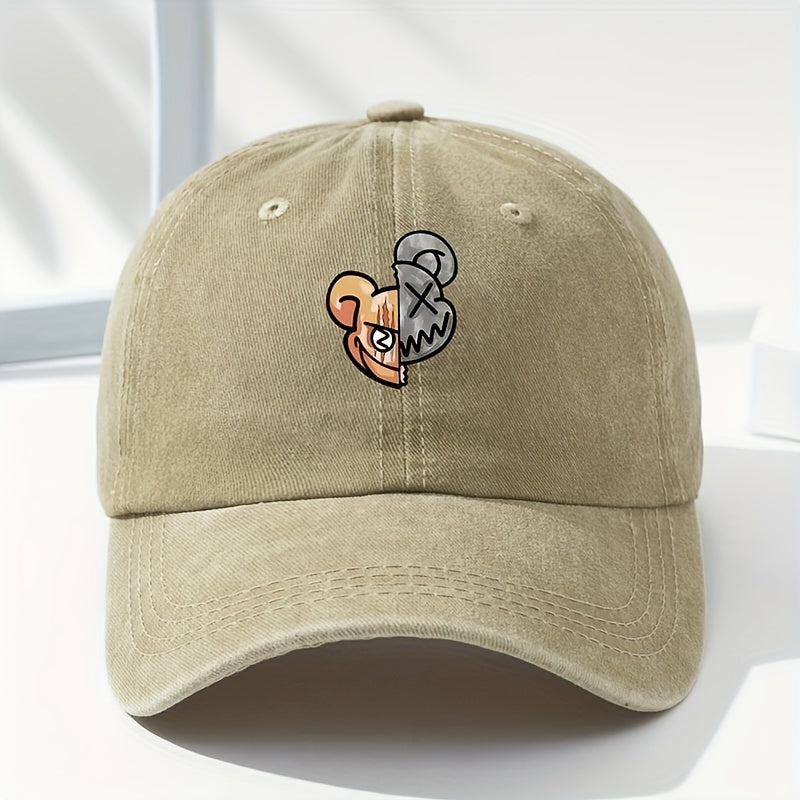 Bear Printed Baseball Cap Washed Distressed Dad Hats Unisex Solid Sun Hats