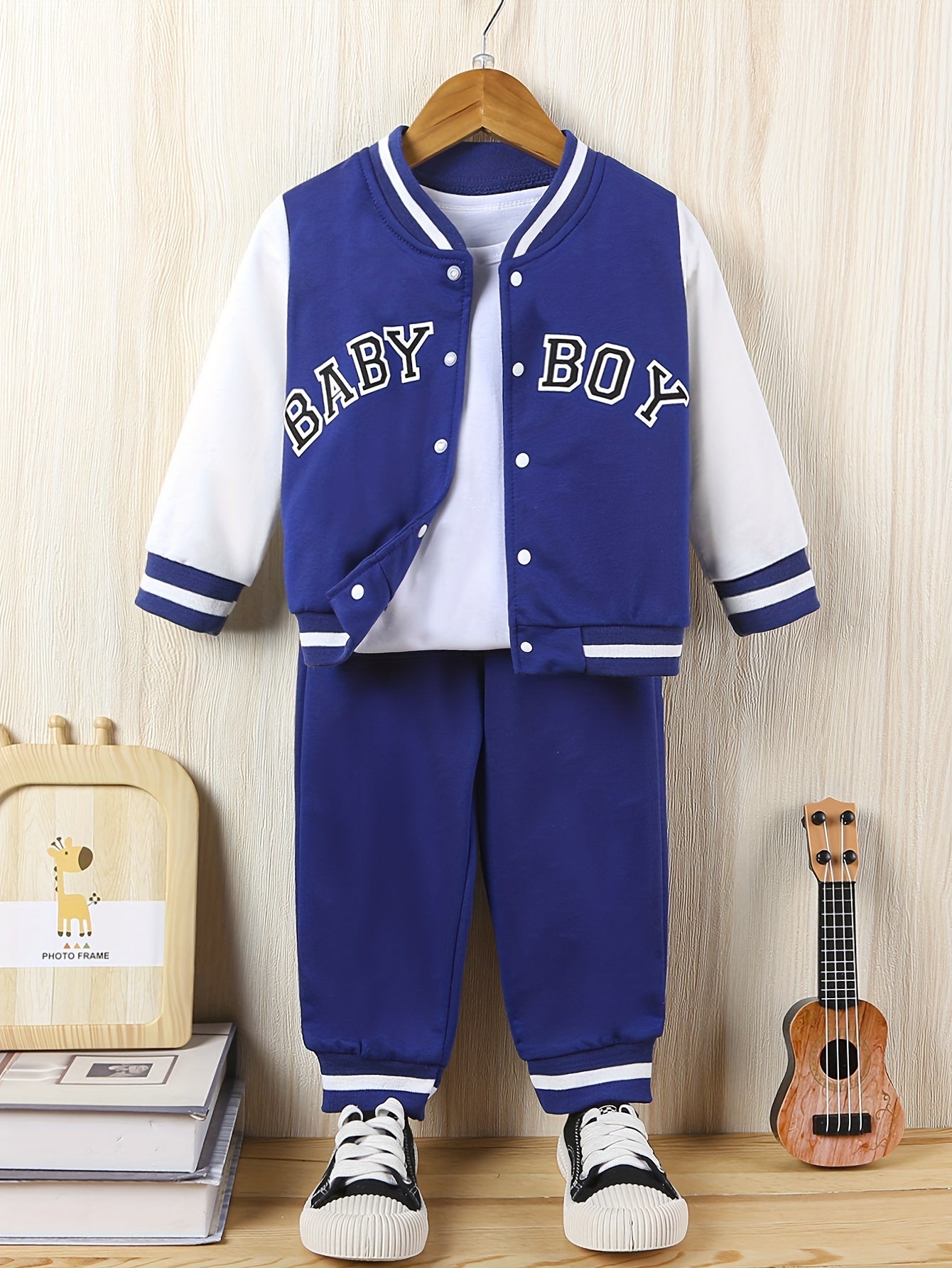 Baby Boy Print Outfit Buckle Jacket & Pants Suit Daily Wear