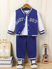 Baby Boy Print Outfit Buckle Jacket & Pants Suit Daily Wear