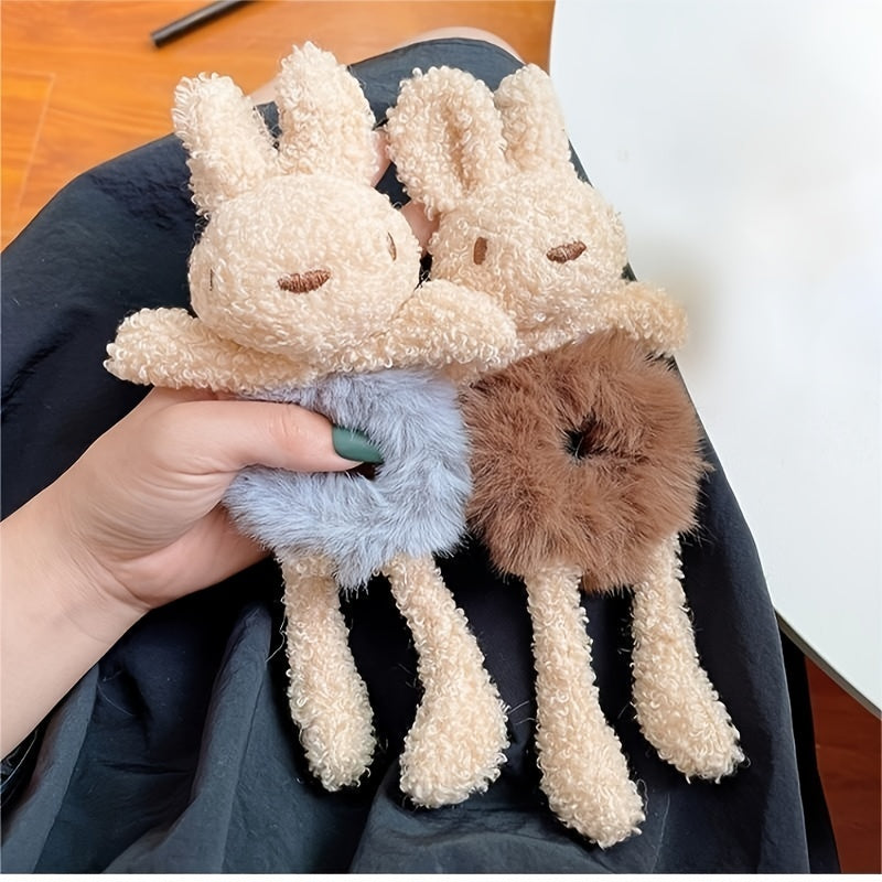 2pcs Girls Plush Rabbit Hair Tie Hair Ring Scrunchie Hair Accessories
