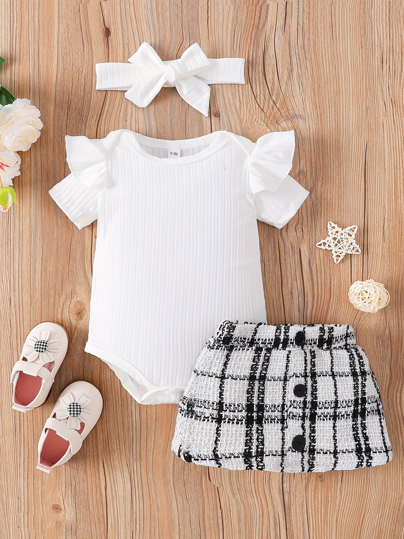 3pcs Newborn Infant Ruffles Romper Skirt Headband Set for Baby Girls