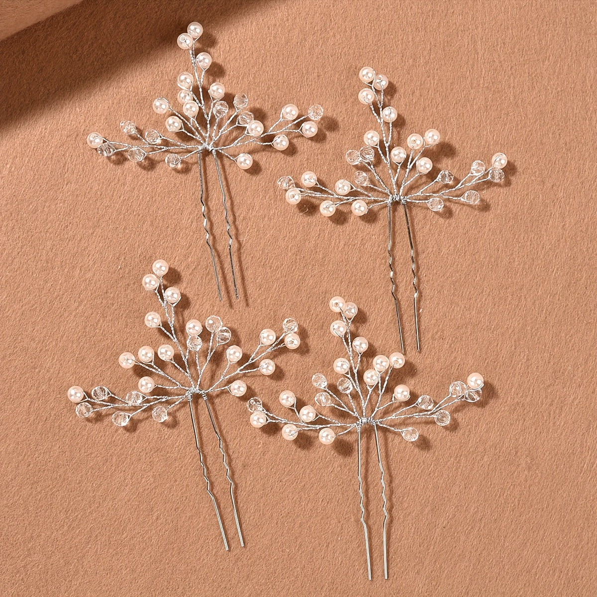 4pcs Wedding Hairpin Bridal Hair Accessories Faux Pearl Crystal U shaped