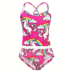 2pcs Toddler Girls Unicorn Swimsuit Tankini Set Kids Beach Bathing Suits