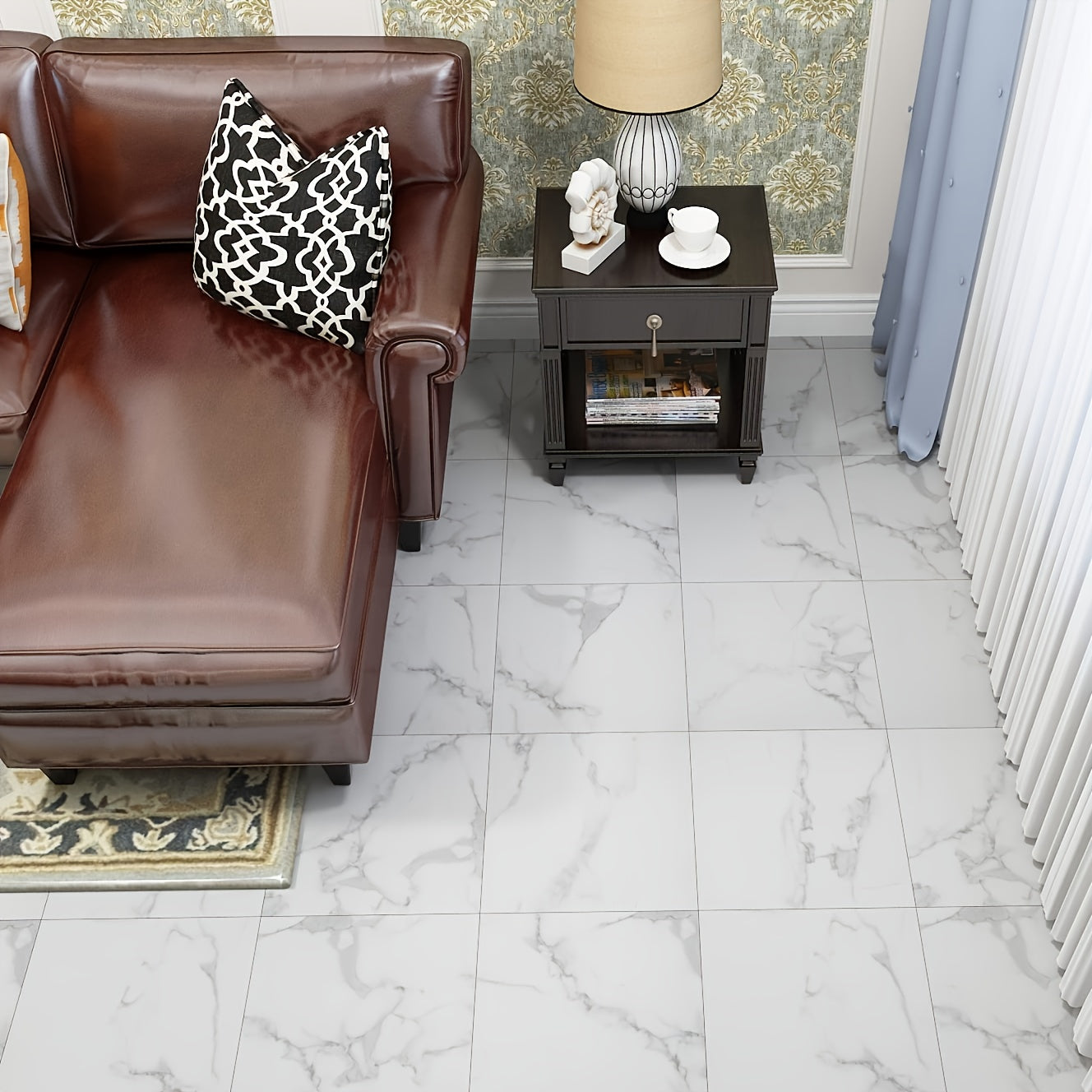 10pcs Peel And Stick Marble Floor Tile Waterproof Bathroom Flooring