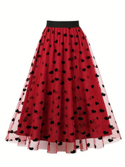 Layered Heart Mesh Elastic Waist A line Skirt