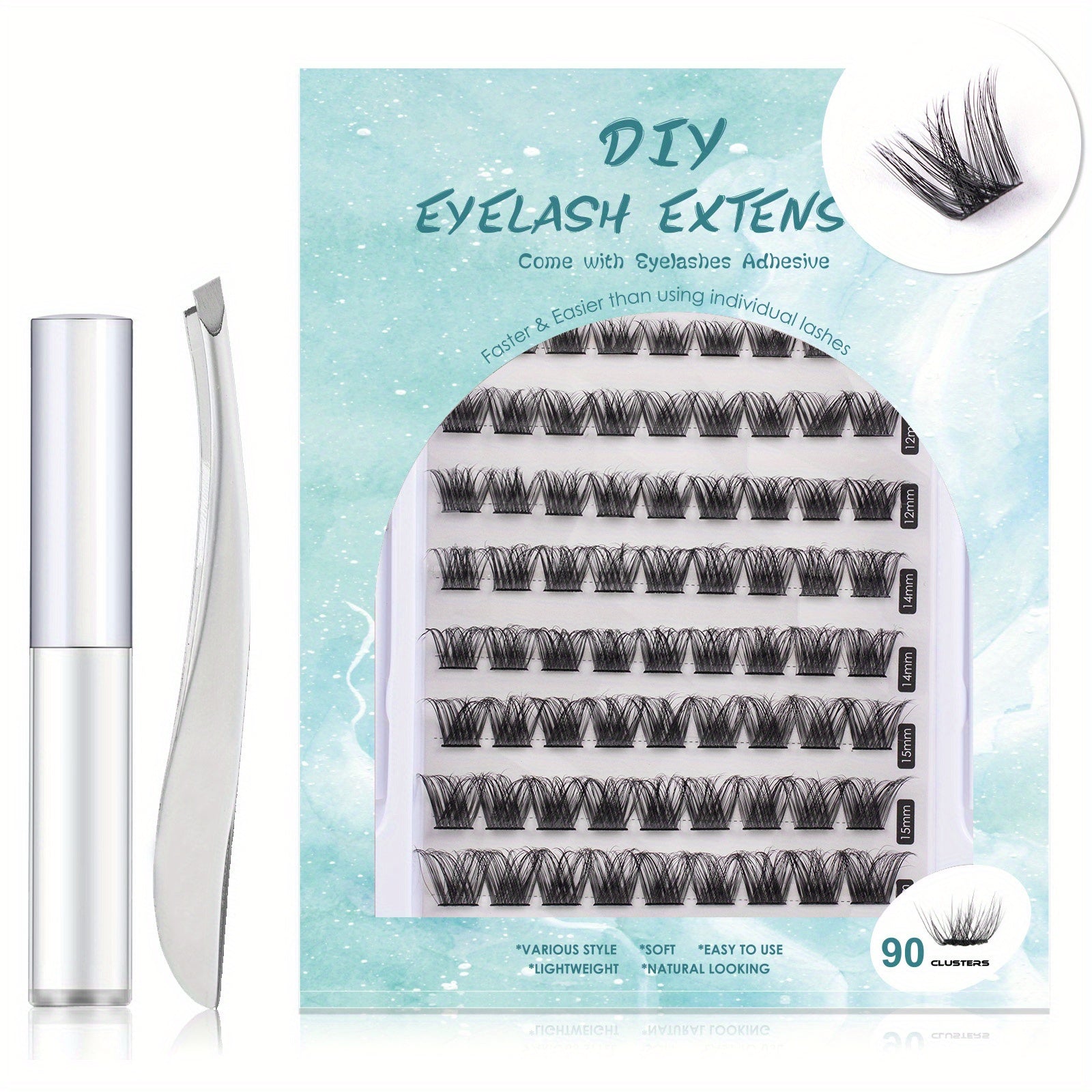 D Curl Long Individual Lash Clusters 90pcs Mixed Tray DIY Eyelash Extensions