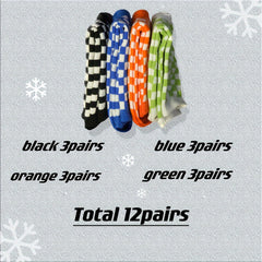 12 Pairs Checkerboard Crew Socks Women's Stockings