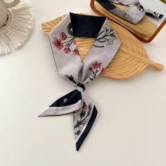 Flower Print Skinny Scarf Neckerchief Hair Ribbon Decorative Twilly Scarf