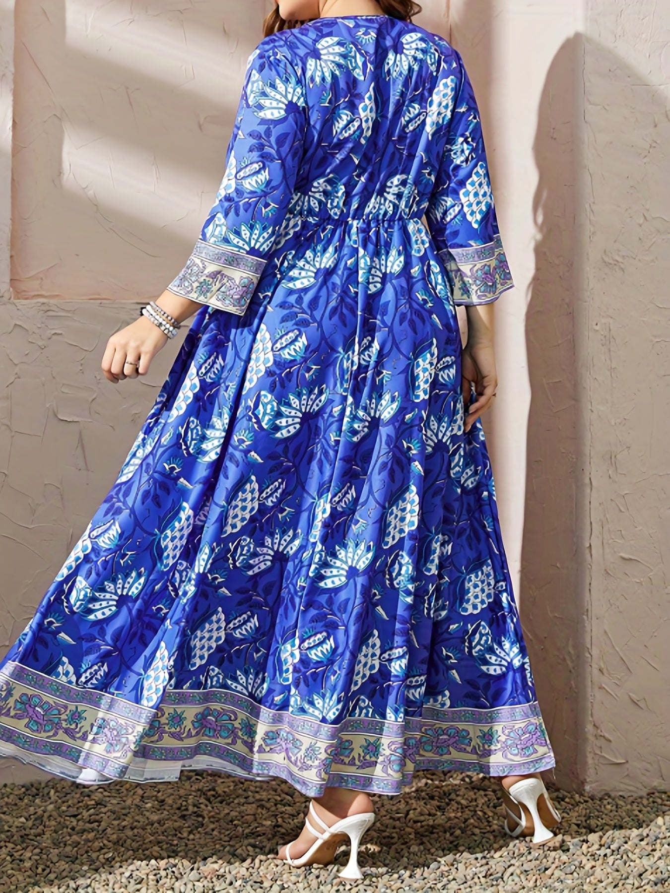 Colorblock Floral Print Maxi Dress