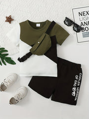 Boys Teen Casual T-shirt & Shorts Set with Sling Bag for Summer