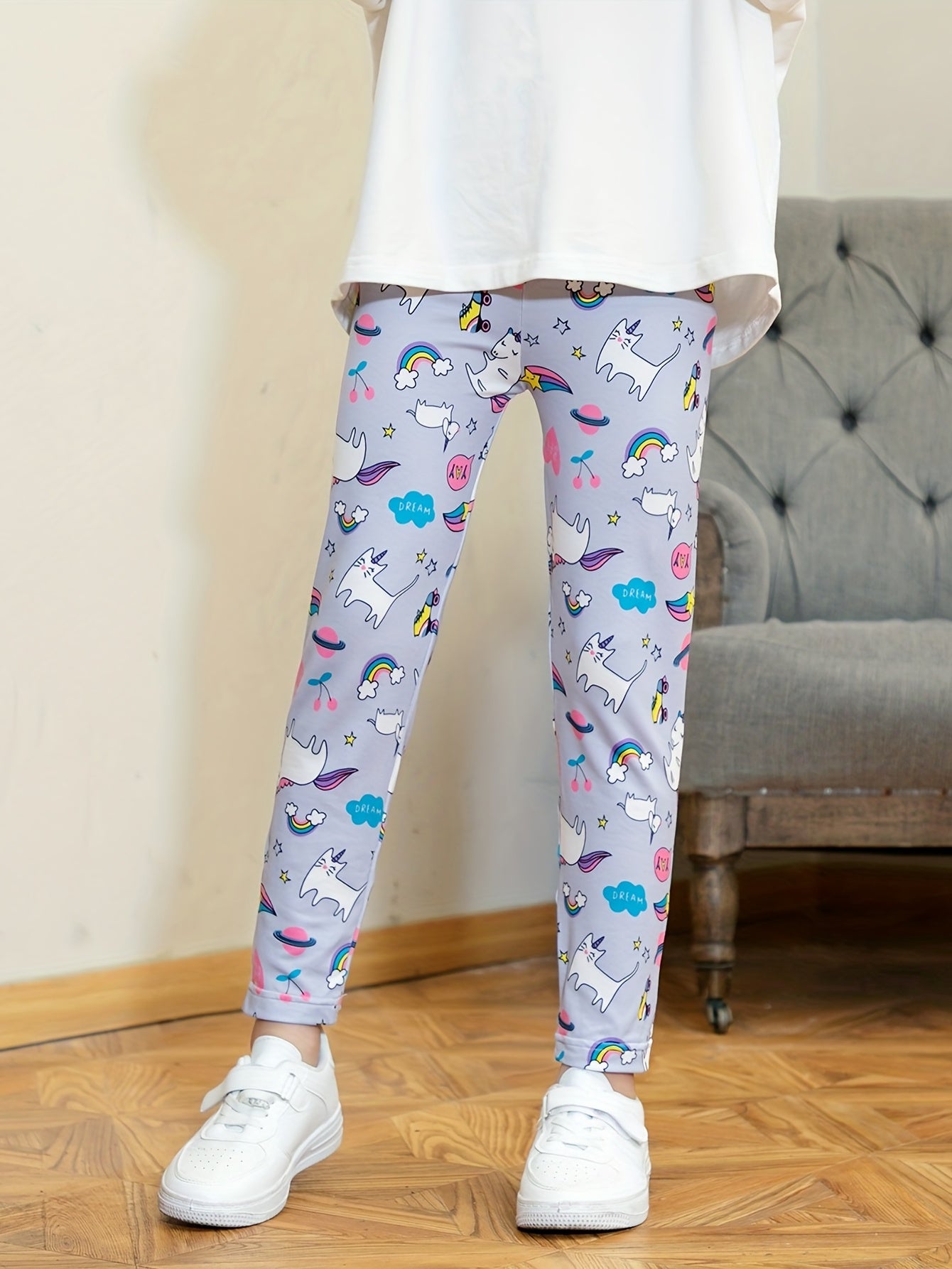 Unicorn Print Skinny Leggings For Girls