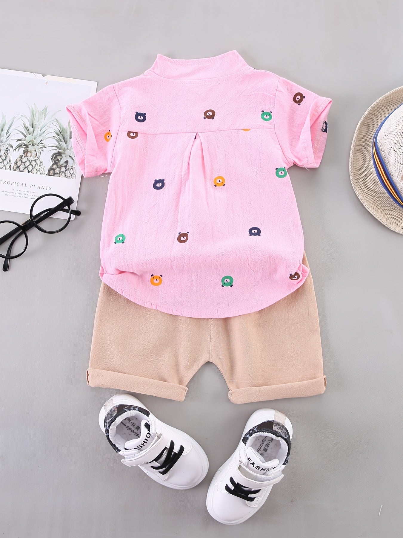 Baby Boys Bear Print Casual Outfit Shirt & Shorts