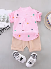 Baby Boys Bear Print Casual Outfit Shirt & Shorts