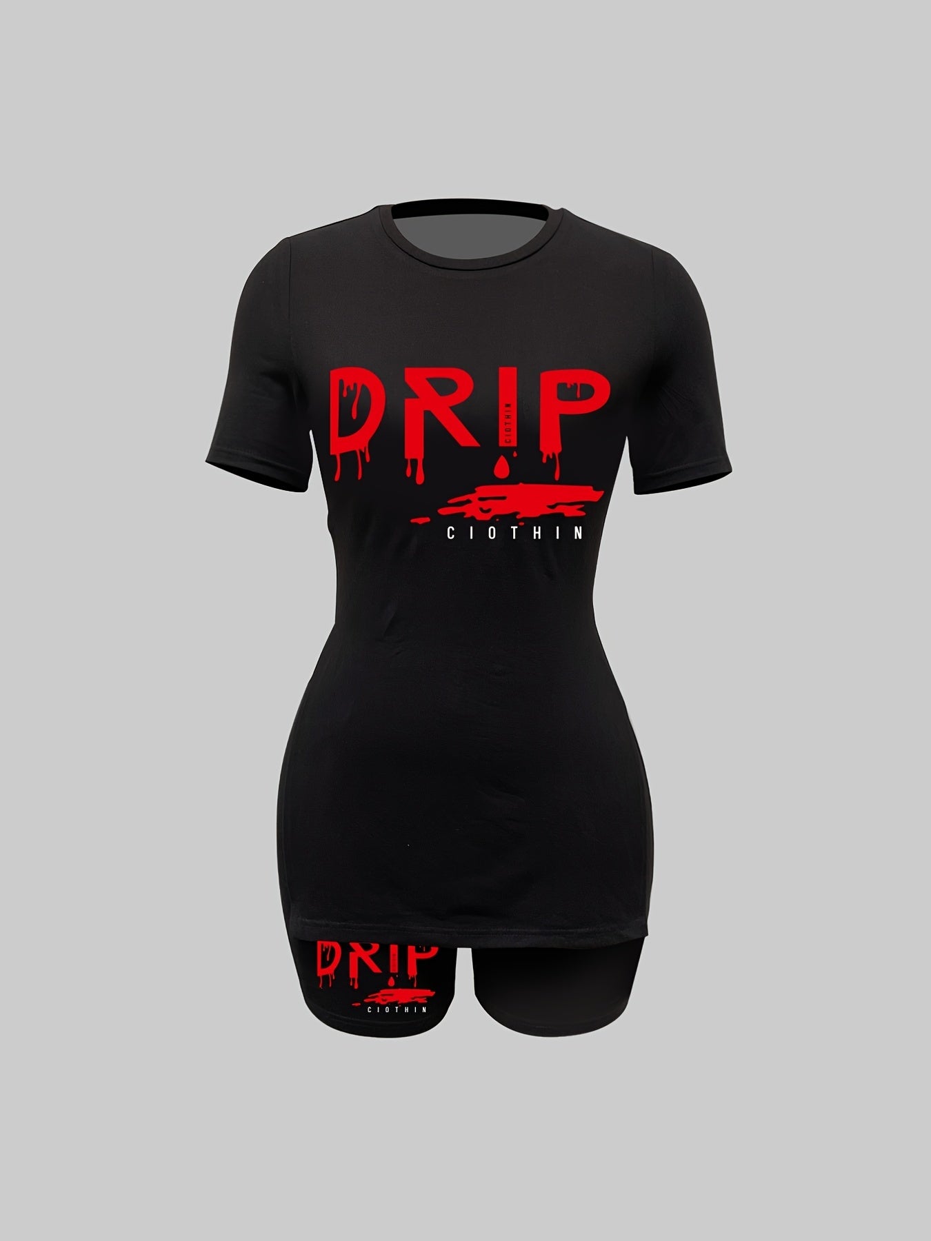 Letter Print Two piece Set Short Sleeve Casual T Shirt & Workout Shorts
