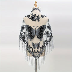 Lace Butterfly Print Shawl Long Fringed Triangle Towel for Women