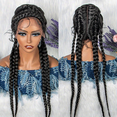 Braided Hair Wigs 4 Strands Dutch Braids Synthetic Lace Front Wigs