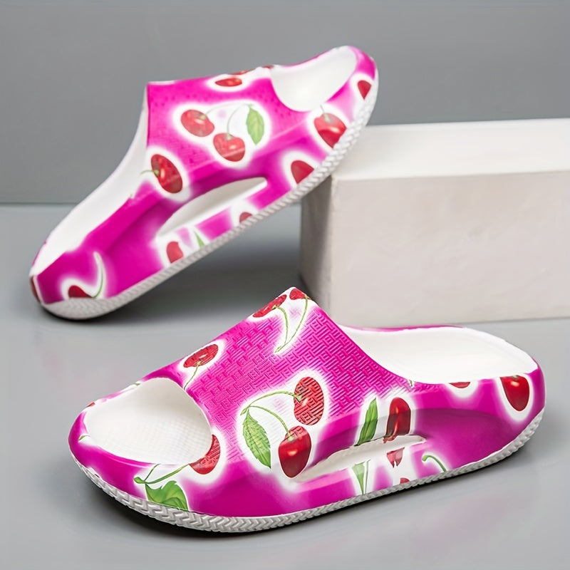 Women's Side Hollow Out Slides Colorful Graffiti Slip On Soft Sole Non slip Slid