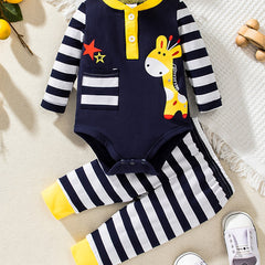 Deer Pattern Romper Striped Pants Set Baby Layette