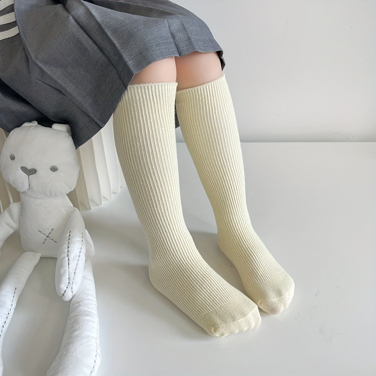 Girls Kids Cotton Knee High Socks Straight Board Stockings - Four Seasons