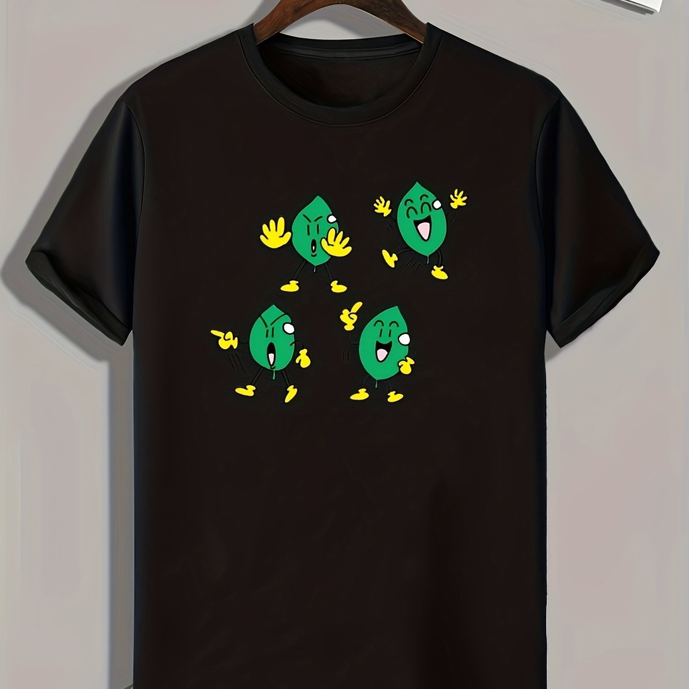 Cartoon Leaf Pattern Print Men's Sports T-shirt