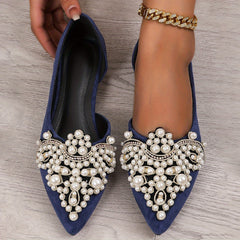 Flat Point Toe Wedding Shoes with Faux Pearls