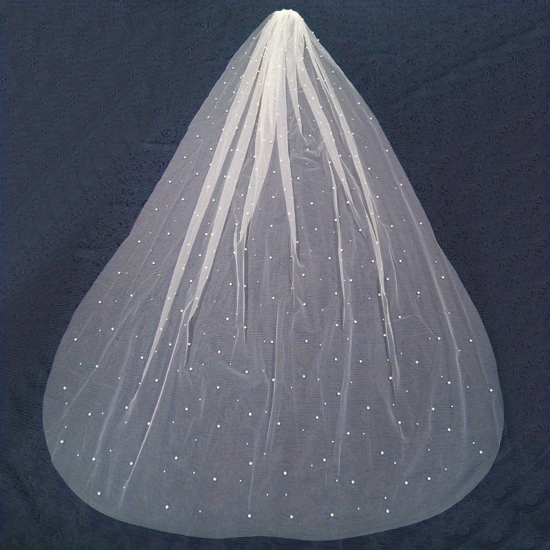 Bride Tulle Veil Faux Pearl Long Wedding Bridal Hair Accessories