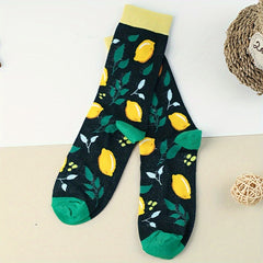3 Pairs Lemon Print Socks Women's Stockings