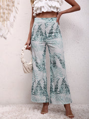 Leaves Print Wide Leg Pants High Waist Casual Every Pants