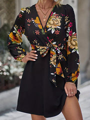 Vintage Floral Print Dress Casual Long Sleeve