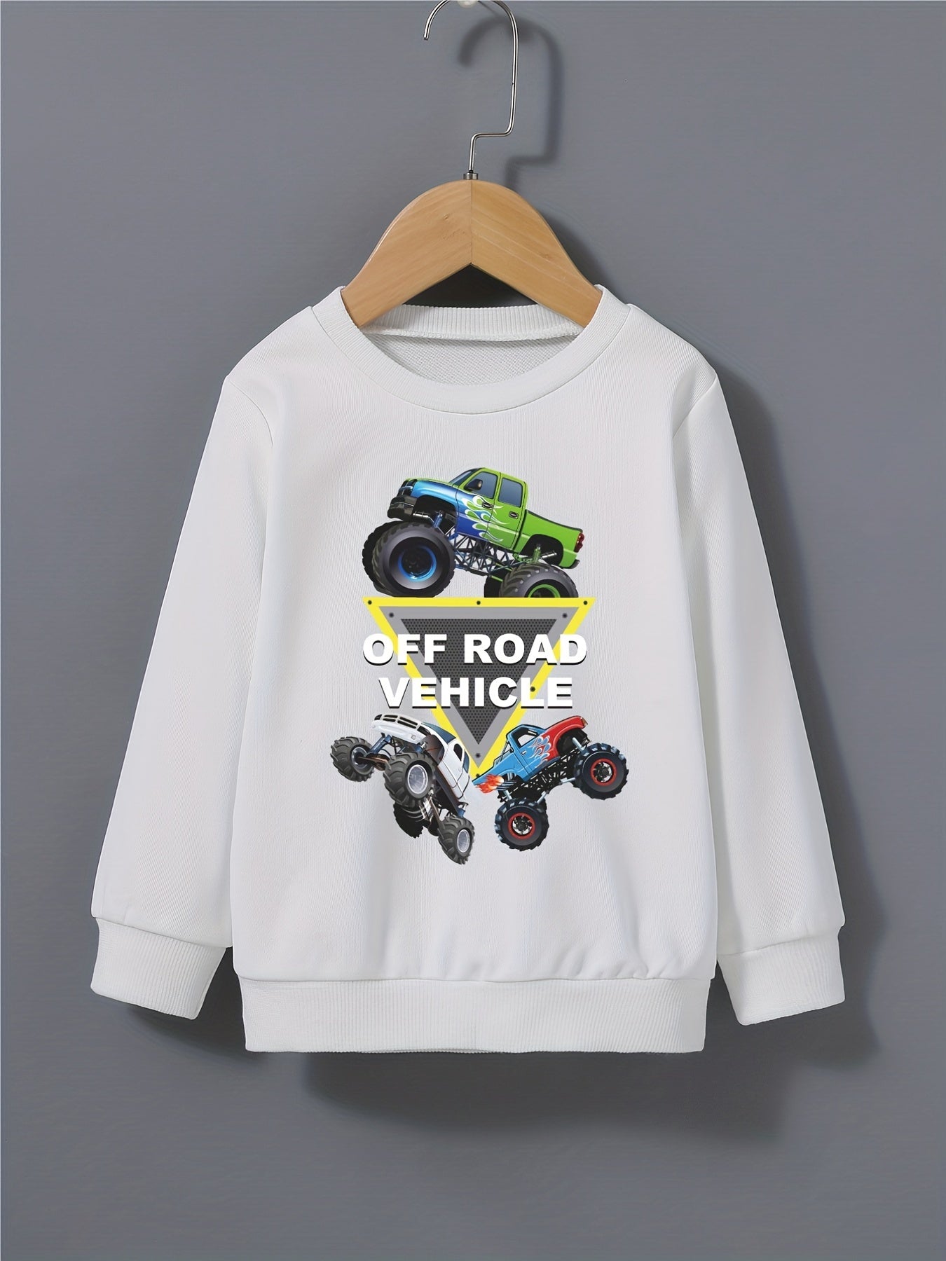 Off Road Vehicles Print Boys Casual Sweatshirt Long Sleeve Crew Neck Tops