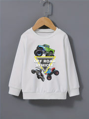 Off Road Vehicles Print Boys Casual Sweatshirt Long Sleeve Crew Neck Tops