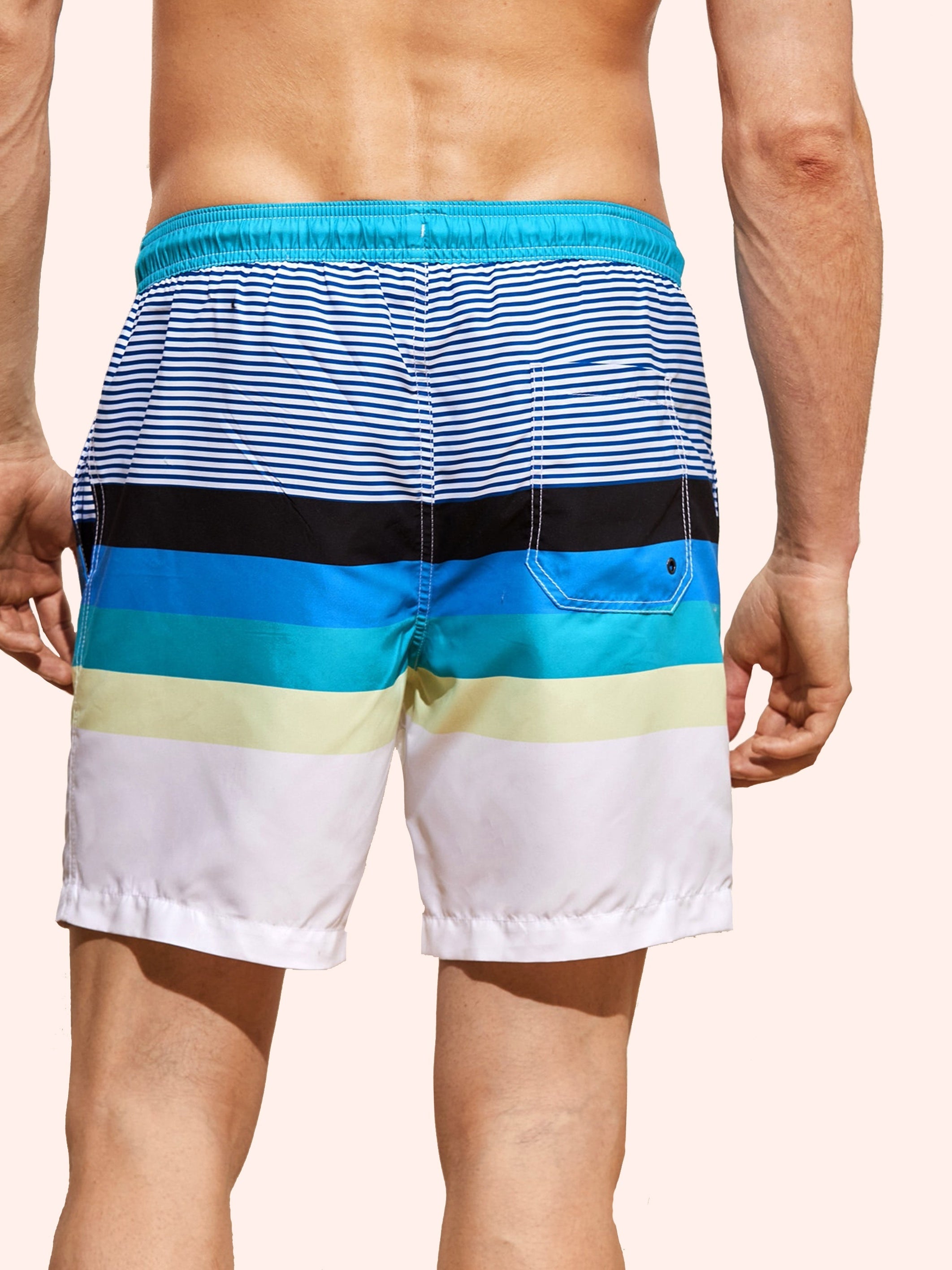 Striped Pattern Men's Swim Trunks Quick Dry Beach Shorts Swimwear