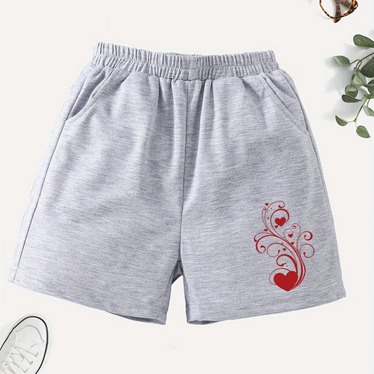 Girls' Casual Swirls & Heart Graphic Elastic Waist Shorts