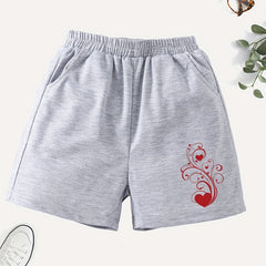 Girls' Casual Swirls & Heart Graphic Elastic Waist Shorts