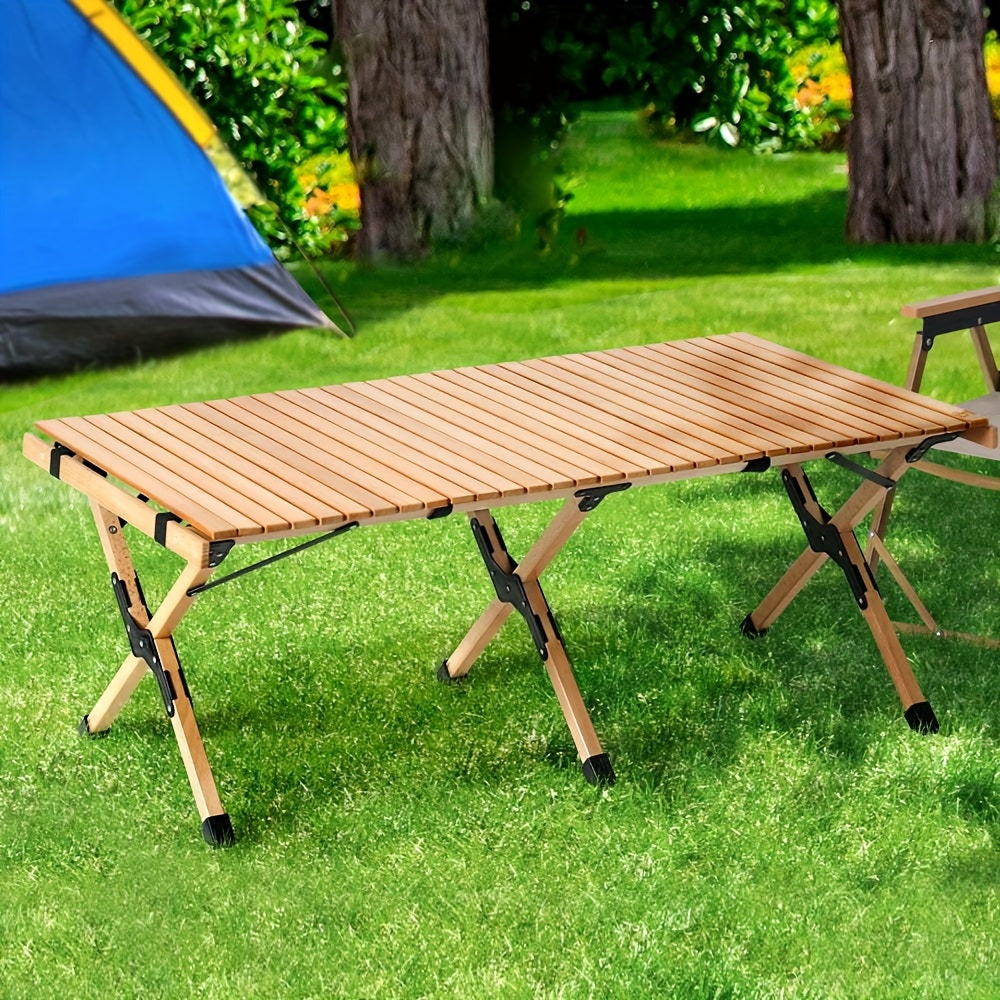 Portable Folding Wood Table Widened Solid Wood Tabletop Lightweight