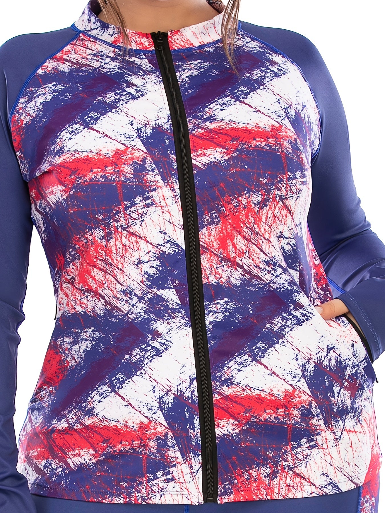 Tie Dye Zip Up Sports Top with Pockets