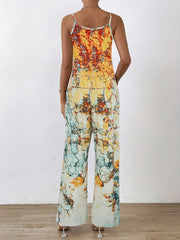 Summer Casual Wide Leg Jumpsuit All Over Print Spaghetti Strap