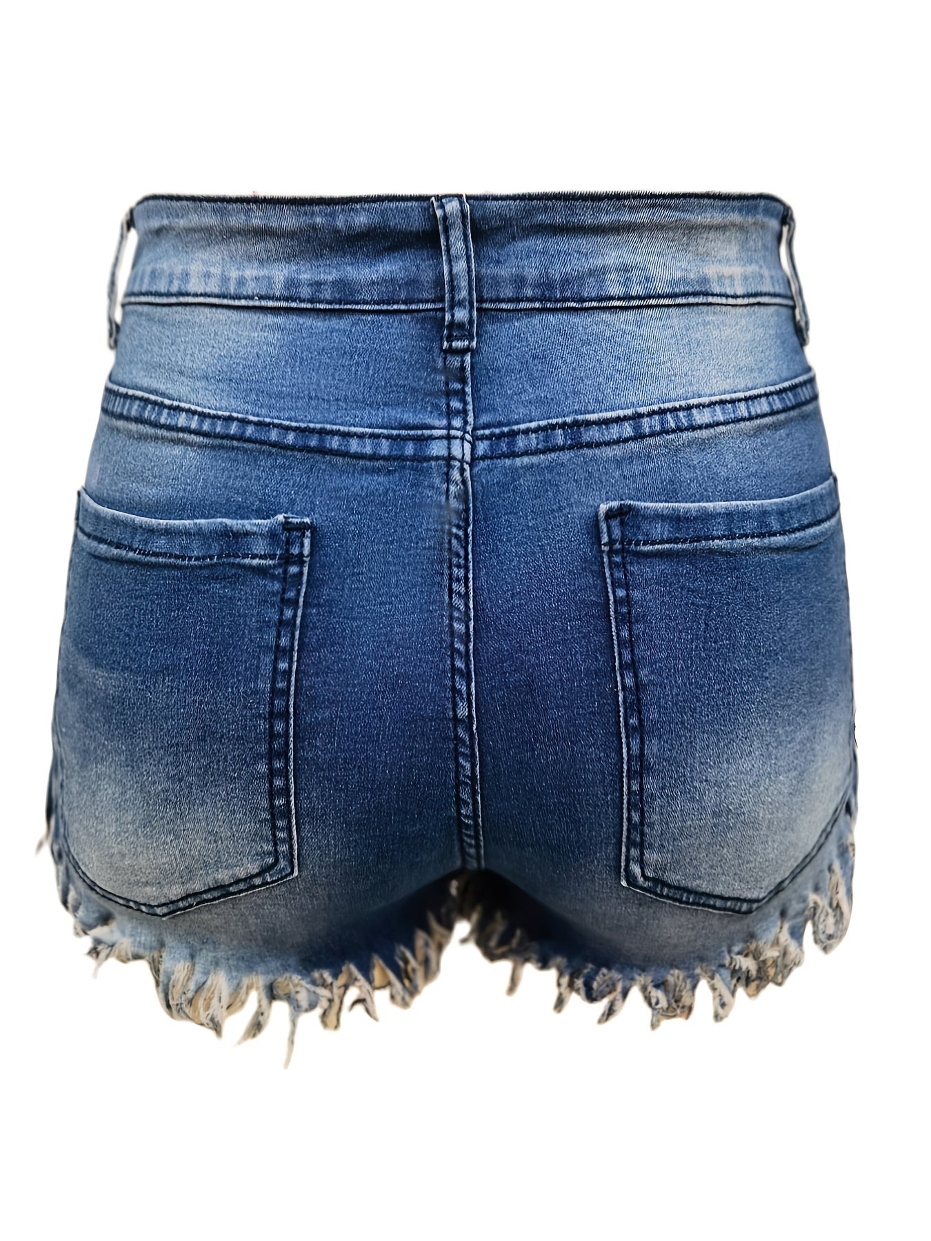 Denim Shorts Women's Solid Fringe Trim High Rise Button Fly Pocketed